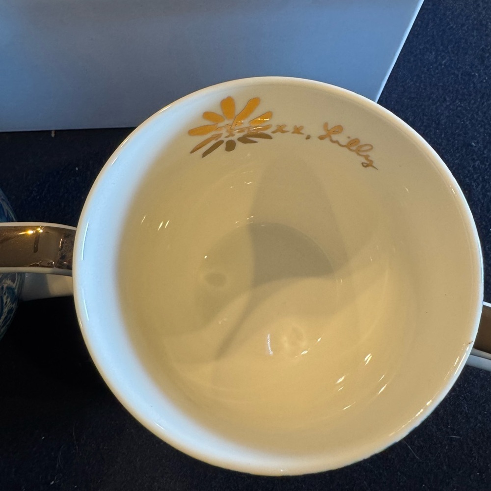 Lilly Pulitzer Blue, Green and Gold Floral Ceramic Mugs (2) - Picture 5 of 8